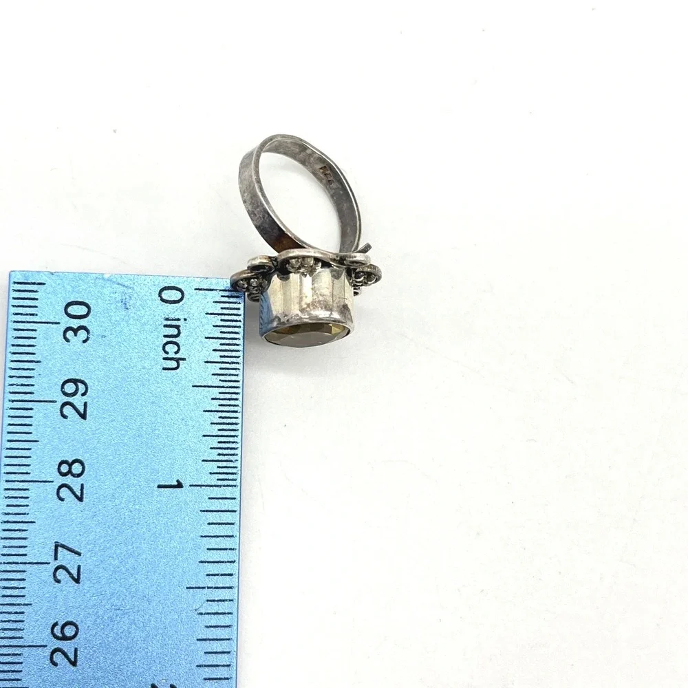 Oval Citrine Sterling Silver Statement Ring‎ Adjustable Size 7 Floral Design